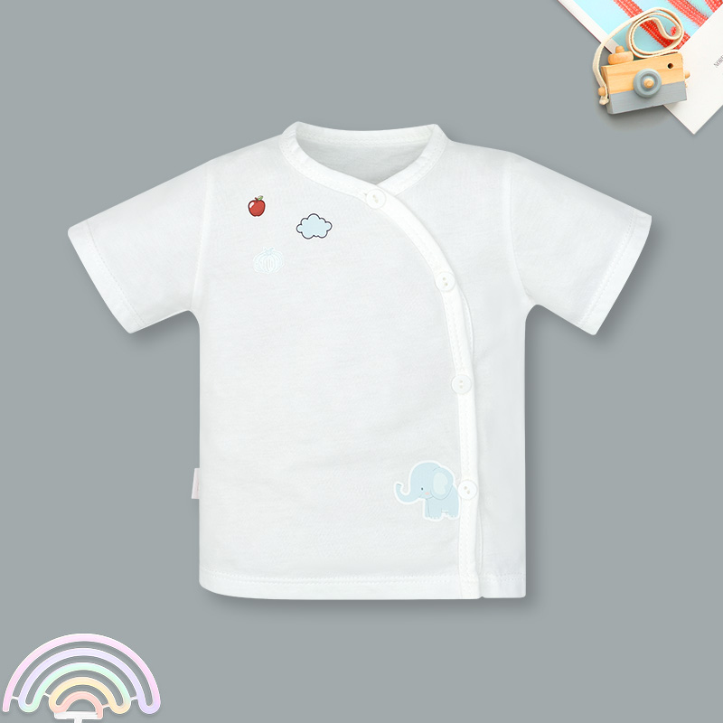 Bộ tay ngắn cài chéo in hình voi IQ Baby màu trắng 2