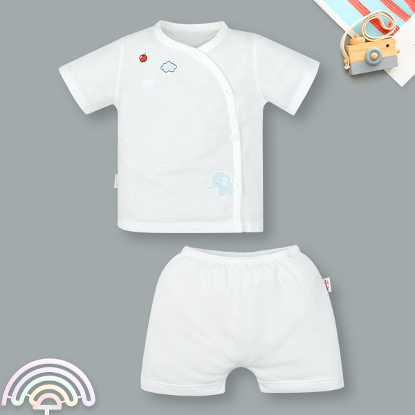 Bộ tay ngắn unisex IQ Baby cotton trắng