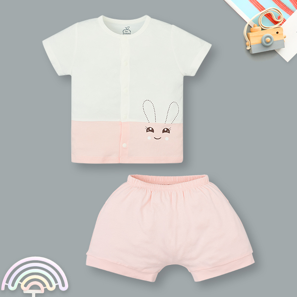 Bộ tay ngắn unisex La Pomme sợi tre hồng - trắng