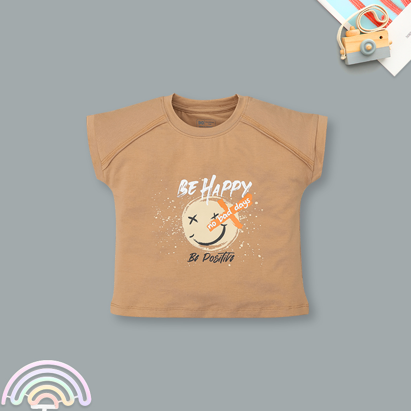 Bộ tay ngắn bé gái in hình mặt cười Ualarogo UR3862 màu nâu 2