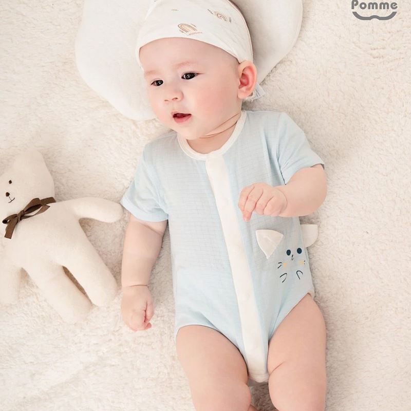 Bodysuit cài giữa bạn nhỏ ngộ nghĩnh La Pomme màu xanh dương 2