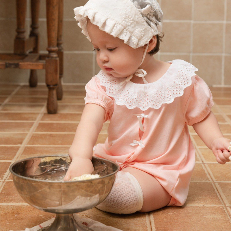 Bodysuit cài giữa La Pomme cổ cách điệu công chúa đáng yêu màu hồng 4