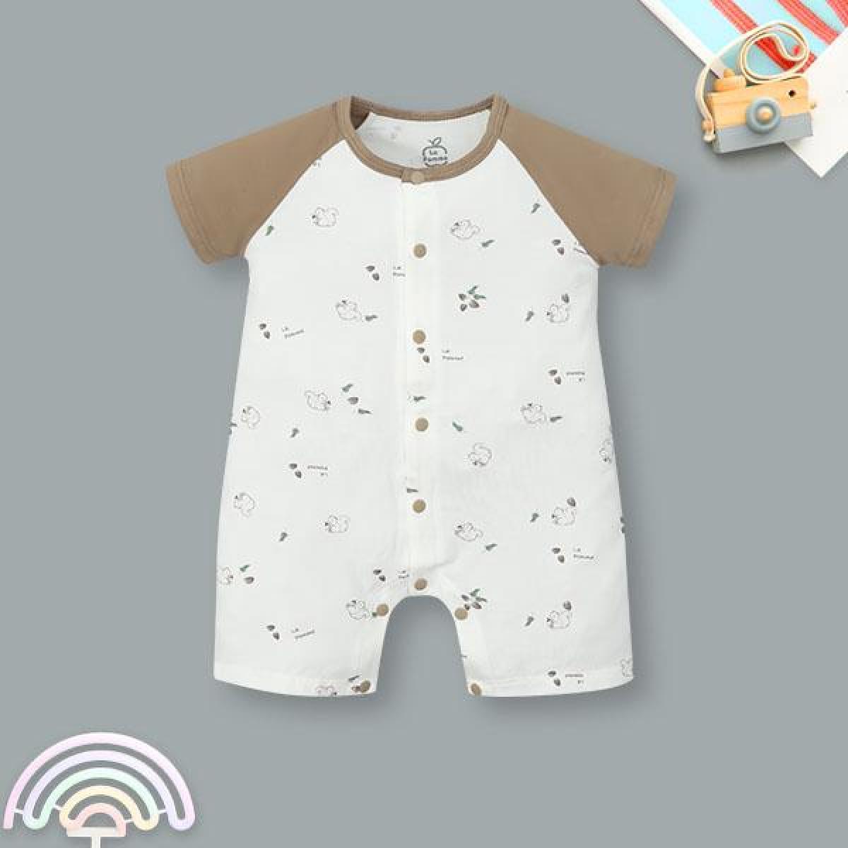 Bodysuit cài giữa La Pomme phối tay raglan họa tiết sóc nhí màu trắng - nâu - AVAKids.com