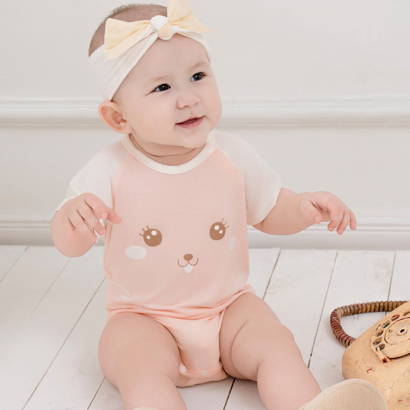 Bodysuit cài vai raglan xin chào bạn mới La Pomme màu hồng - trắng 3