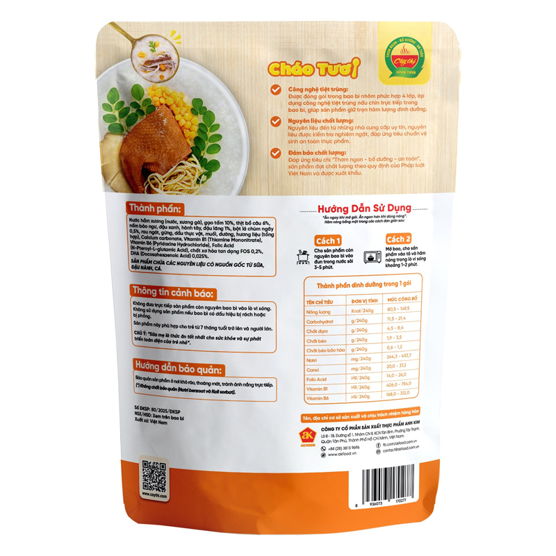 Cháo tươi Cây Thị vị bồ câu, chùm ngây gói 240g (từ 7 tháng) 2