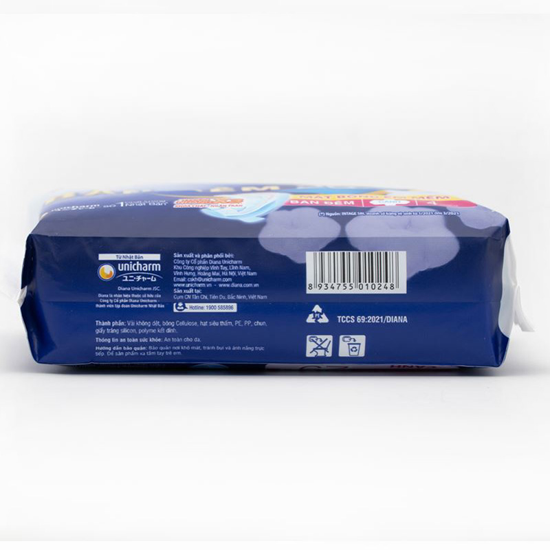 Combo 2 băng vệ sinh ban đêm Diana Sensi Super Night chống tràn có cánh 4 miếng/bịch 4