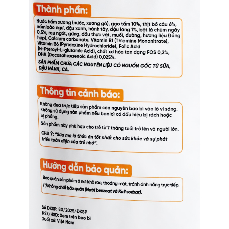 Cháo tươi Cây Thị vị bồ câu, chùm ngây gói 240g (từ 7 tháng) 8