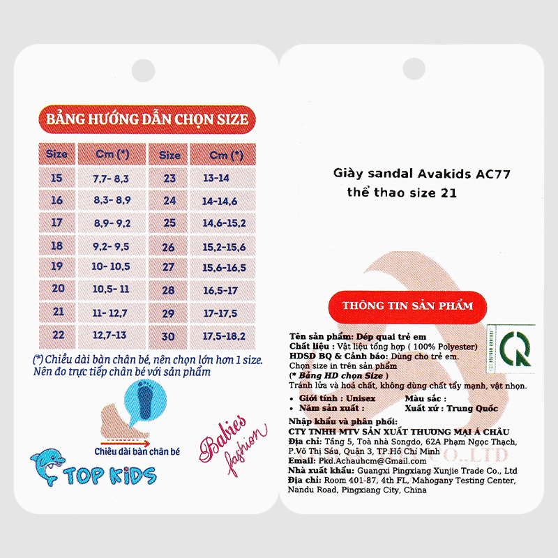 Giày sandal cho bé Á Châu Avakids AC77 màu xanh dương 20