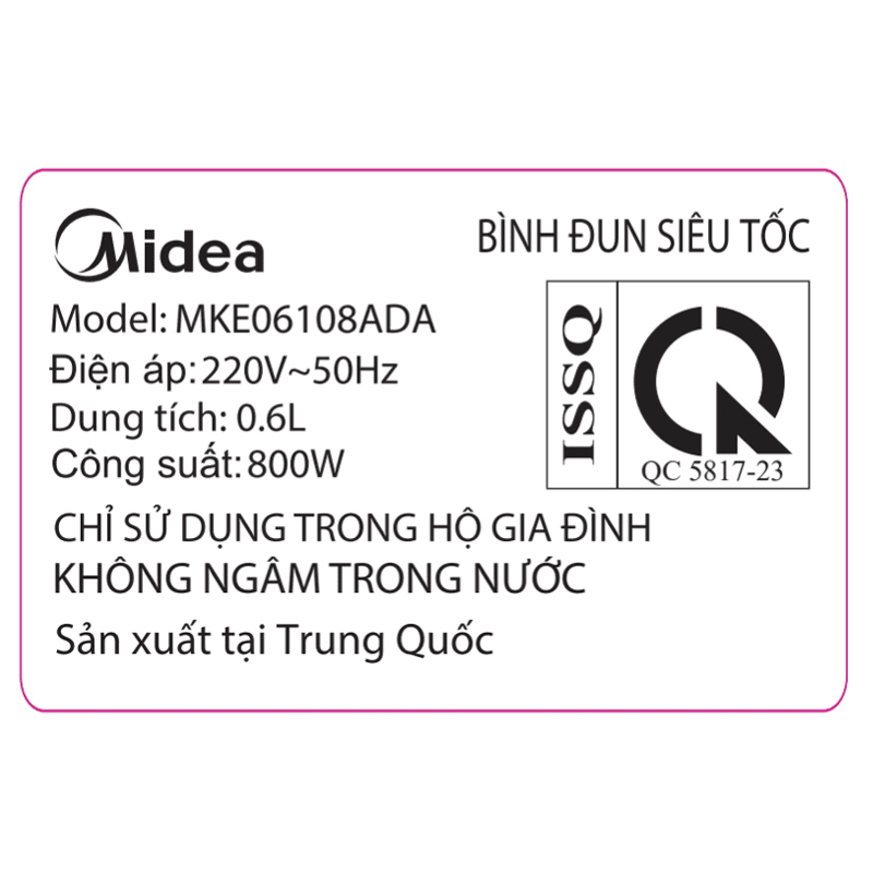 Bình đun siêu tốc Midea 0.6 lít MKE06108ADA 8