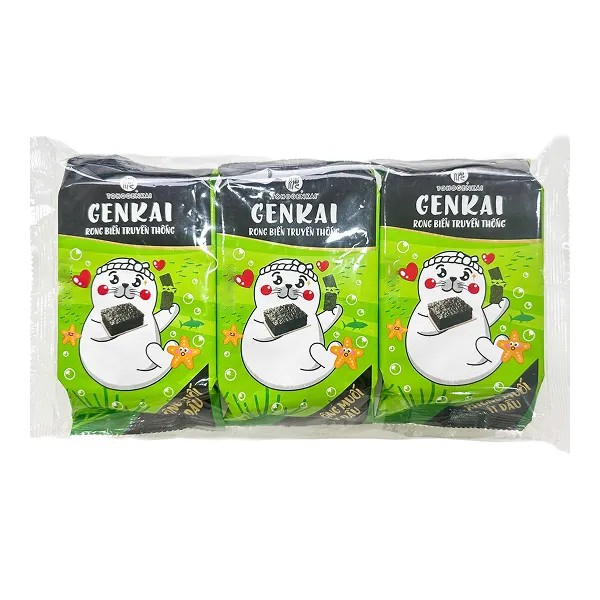 Lốc 3 gói rong biển ăn liền vị truyền thống không muối, ít dầu Genkai 12g