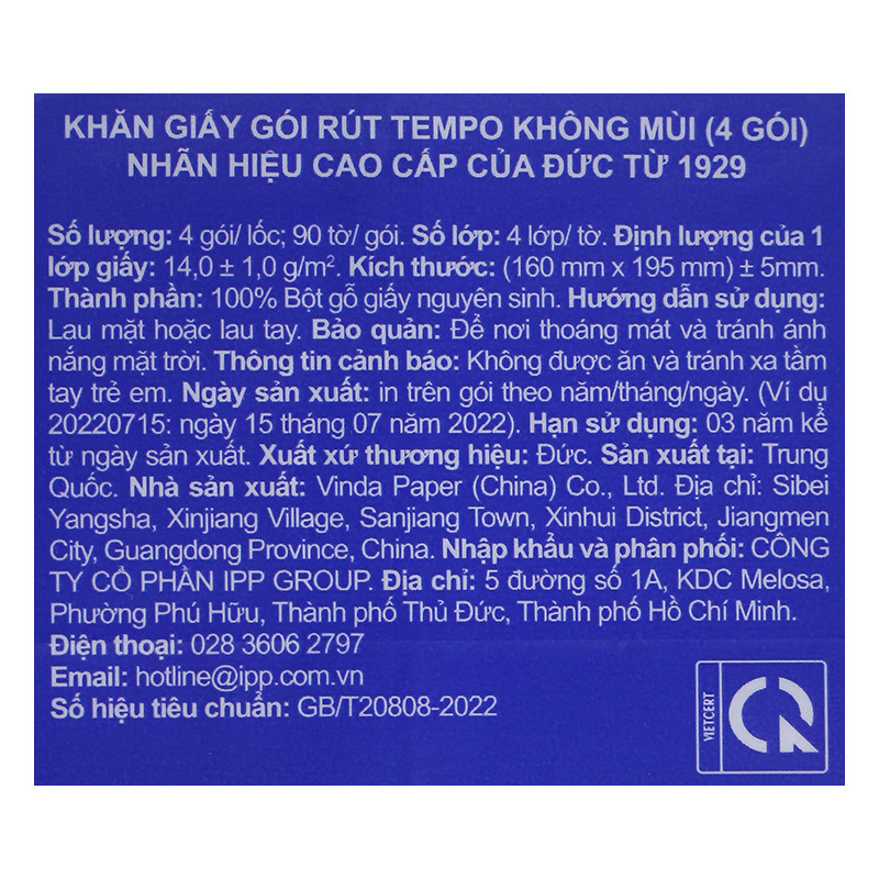 Lốc 4 gói khăn giấy rút Tempo không mùi 4 lớp 14