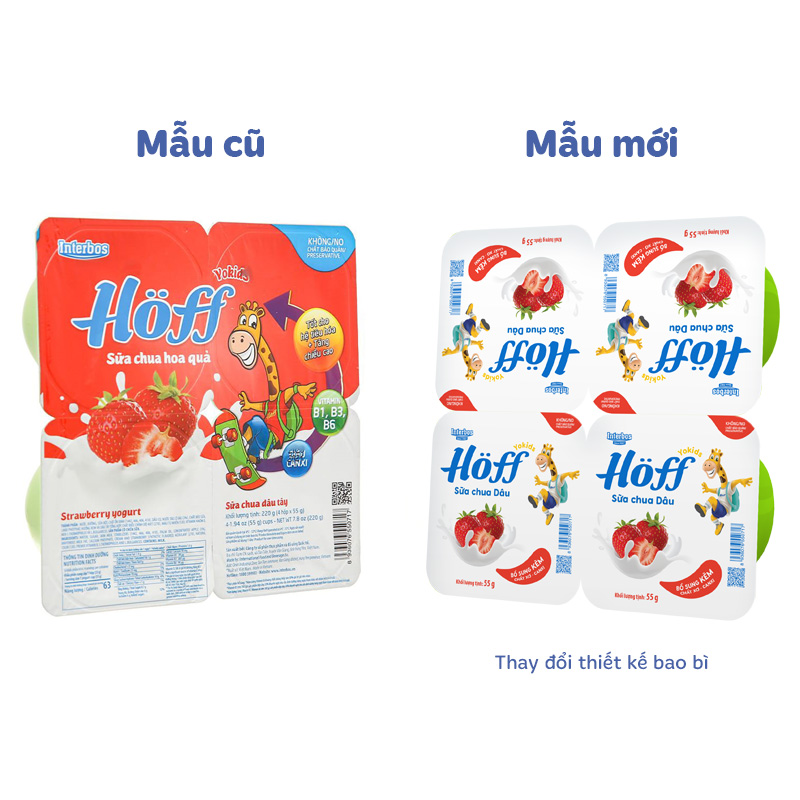 Lốc 4 hộp sữa chua trái cây Hoff vị dâu 55g (từ 6 tháng) - Giao bao bì ngẫu nhiên 2