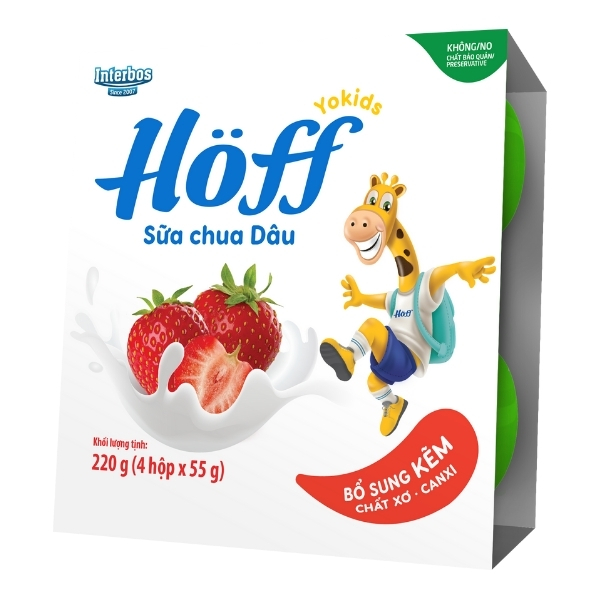 Lốc 4 hộp sữa chua Hoff vị dâu thơm ngon, giá tốt - AVAKids.com