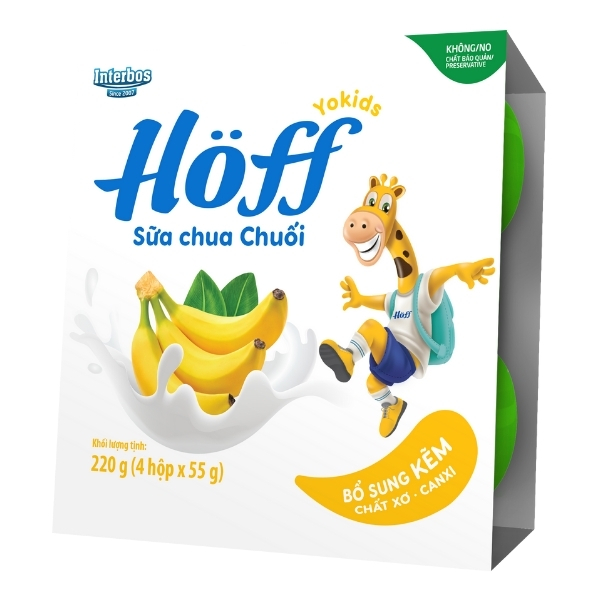 Lốc 4 hũ sữa chua Hoff vị chuối 55g thơm ngon - AVAKids.com