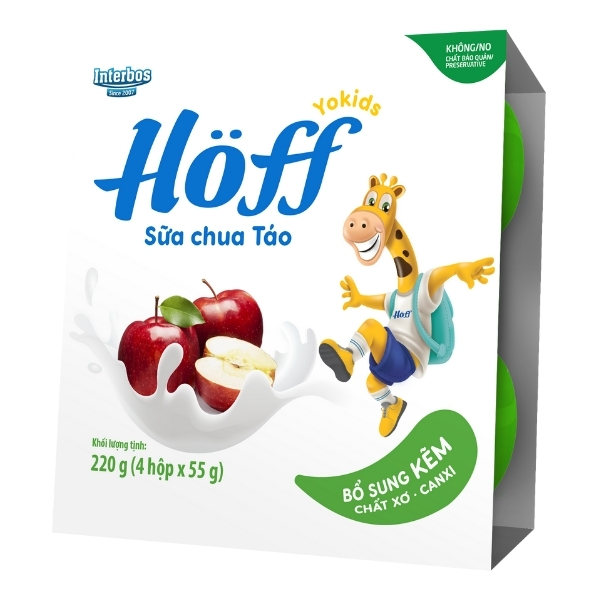 Lốc 4 hộp sữa chua trái cây Hoff vị táo 55g (từ 6 tháng) - Giao bao bì ngẫu nhiên - AVAKids.com