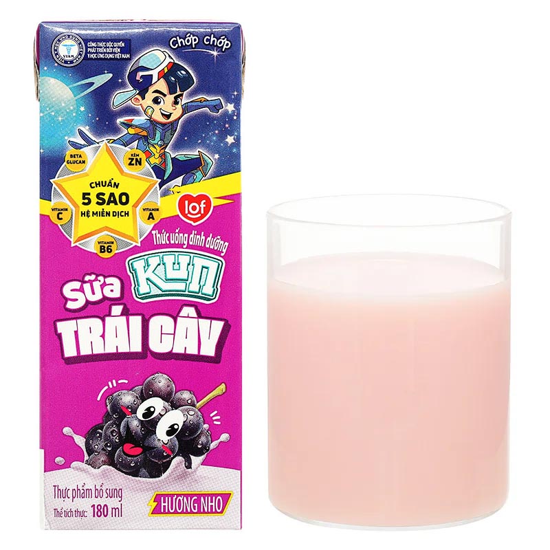 Lốc 4 hộp sữa trái cây LiF Kun hương nho 180 ml (từ 2 tuổi) 10
