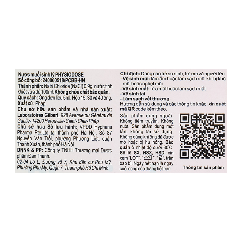 Nước muối sinh lý vệ sinh mắt mũi Physiodose 5 ml (Hộp 30 ống) 9