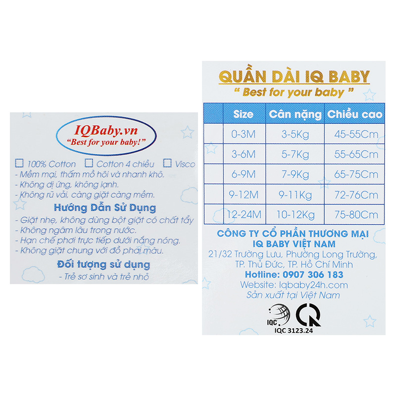 Quần dài in gấu IQ Baby màu trắng 6