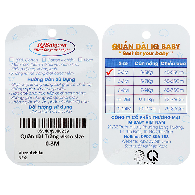 Quần dài IQ Baby màu trắng 6