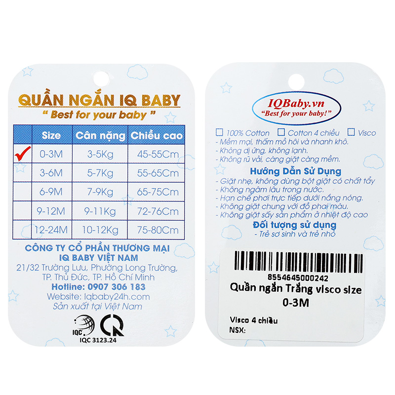 Quần ngắn IQ Baby màu trắng 5