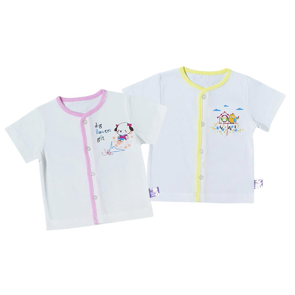 Combo 2 áo tay ngắn cổ tim BabyMommy màu trắng viền vàng - hồng - AVAKids.com