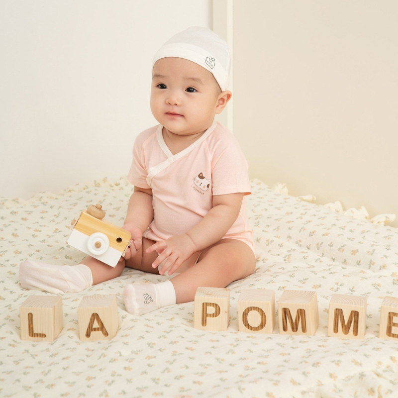 Set 2 bodysuit cài chéo La Pomme bé mimi của mẹ màu trắng - hồng 2