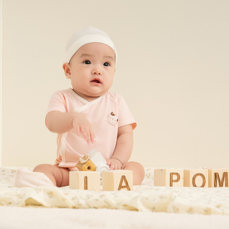 Set 2 bodysuit cài chéo La Pomme bé mimi của mẹ màu trắng - hồng 3