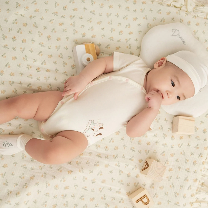 Set 2 bodysuit cài chéo La Pomme bé mimi của mẹ màu trắng - hồng 4