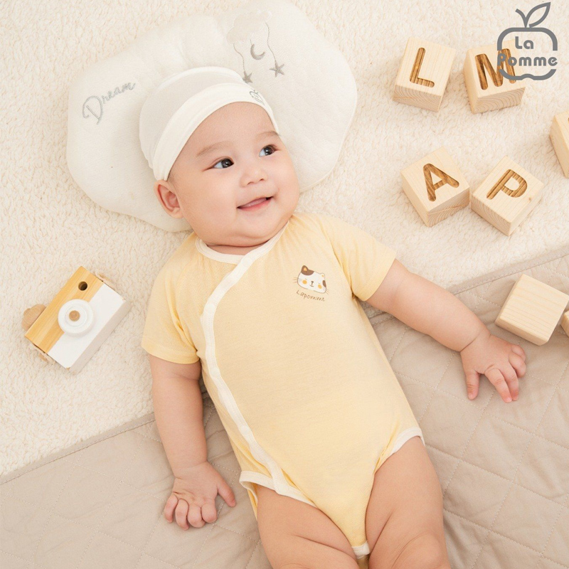 Set 2 bodysuit cài chéo La Pomme bé mimi của mẹ màu trắng - hồng 16