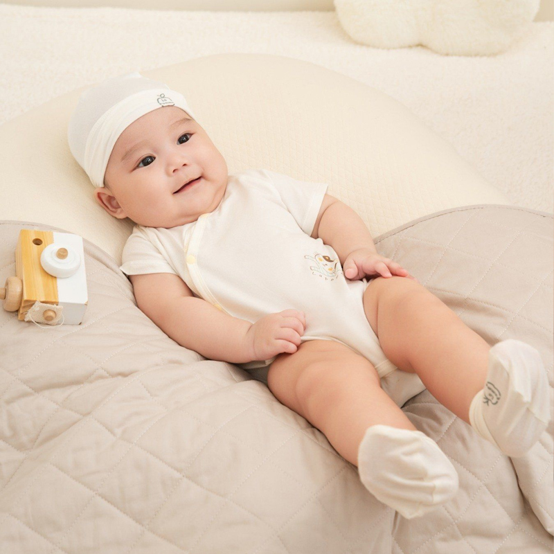 Set 2 bodysuit cài chéo La Pomme bé mimi của mẹ màu trắng - hồng 18