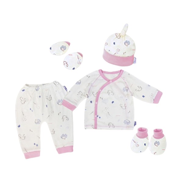 Set bộ tay dài unisex BabyMommy visco trắng - hồng