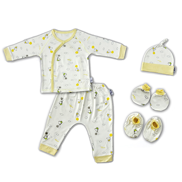 Set bộ tay dài unisex BabyMommy visco trắng - vàng