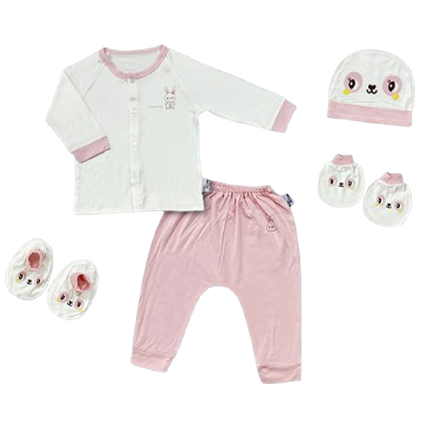 Set bộ tay dài cài giữa in thỏ BabyMommy màu trắng - hồng mềm mại, an toàn, giá tốt - AVAKids.com