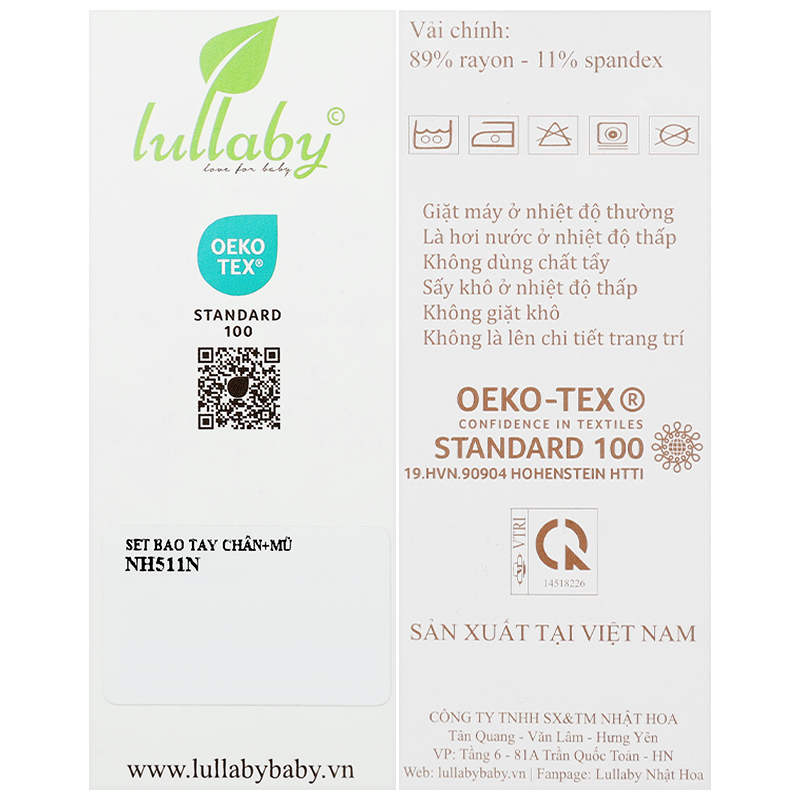 Set nón, bao tay bao chân in hình thú Lullaby NH511N màu trắng - xanh (0 - 3 tháng) 27