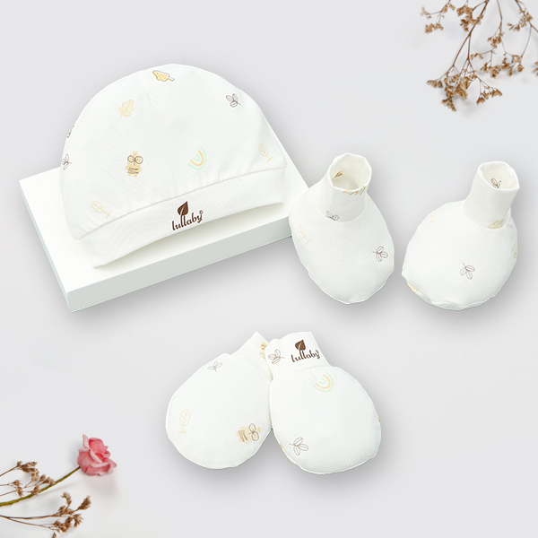 Set nón, bao tay bao chân Lullaby rayon trắng