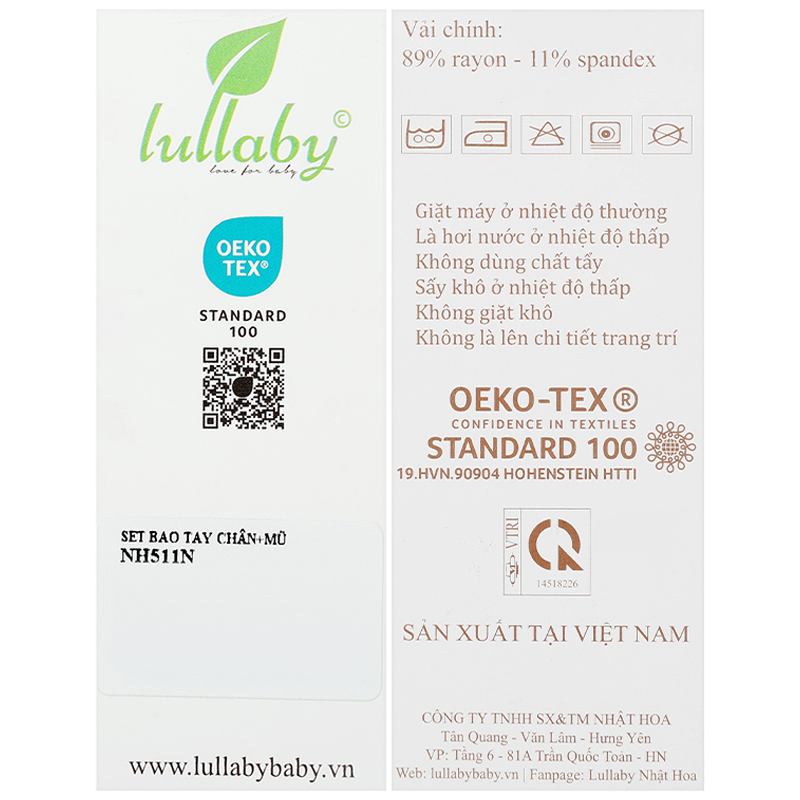 Set nón, bao tay bao chân in hình thú Lullaby NH511N màu trắng - xanh (0 - 3 tháng) 14