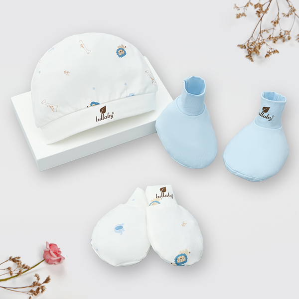 Set nón, bao tay bao chân Lullaby rayon trắng - xanh