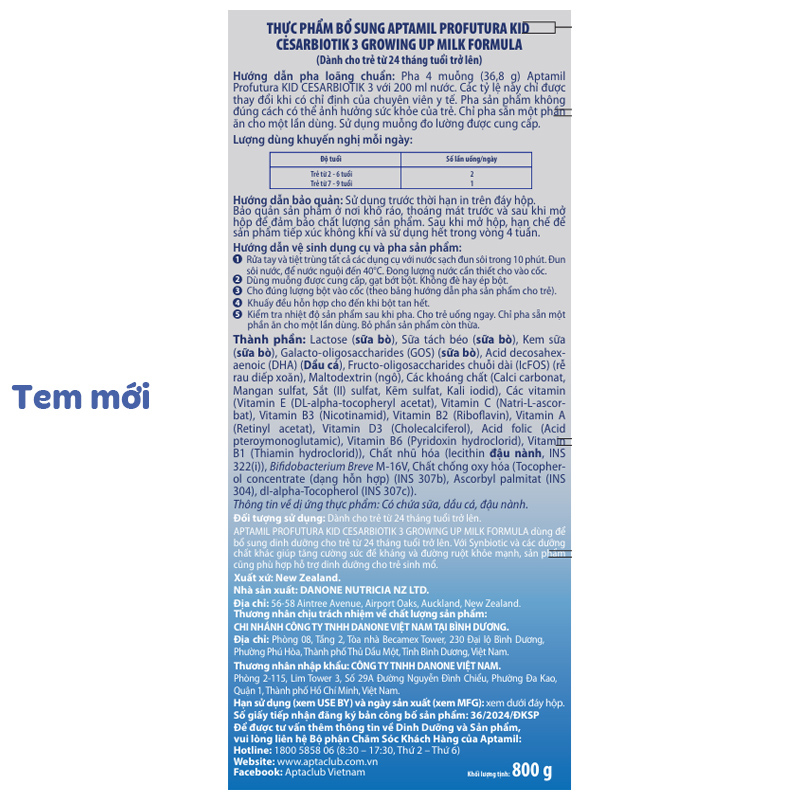 Sữa bột Aptamil Profutura Kid Cesarbiotik số 3 800g (từ 2 tuổi) - Giao bao bì ngẫu nhiên 5