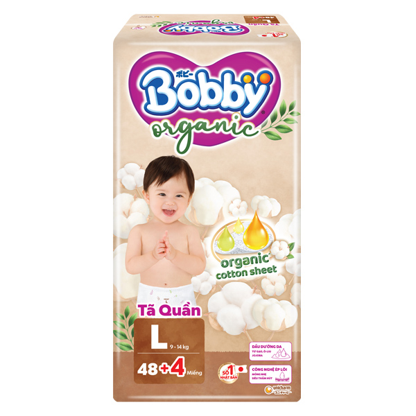 Tã quần Bobby Organic size L 48 + 4 miếng (9 - 14 kg)