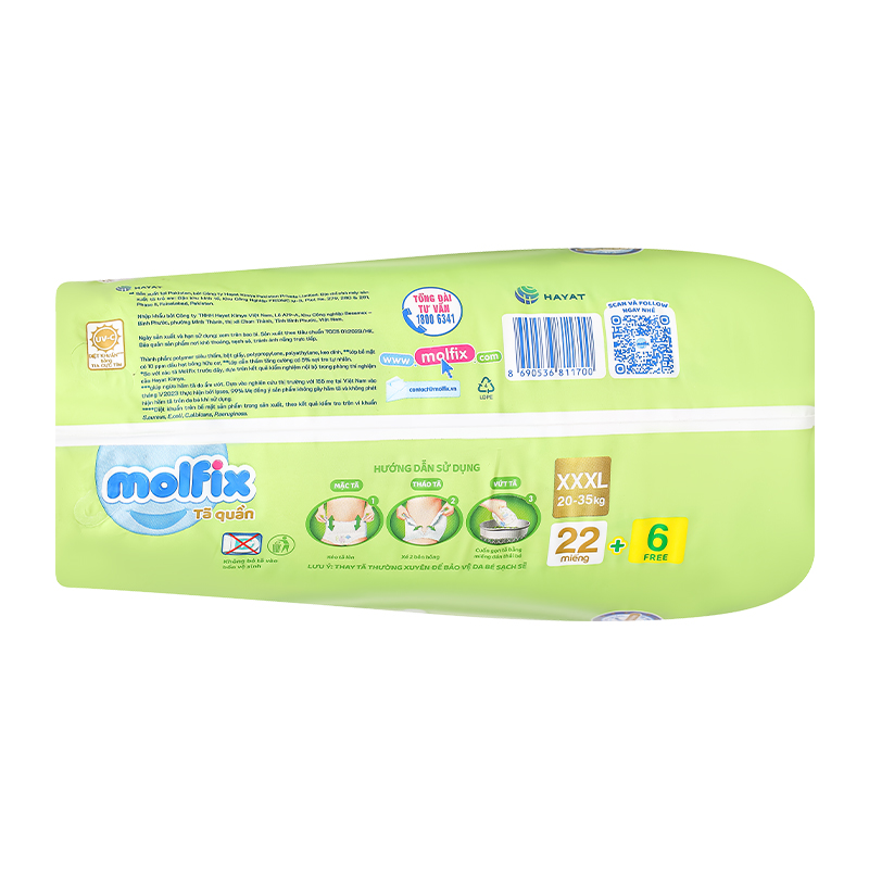 Tã quần Molfix thiên nhiên size XXXL 22 + 6 miếng (20 - 35 kg) - Giao bao bì ngẫu nhiên 5