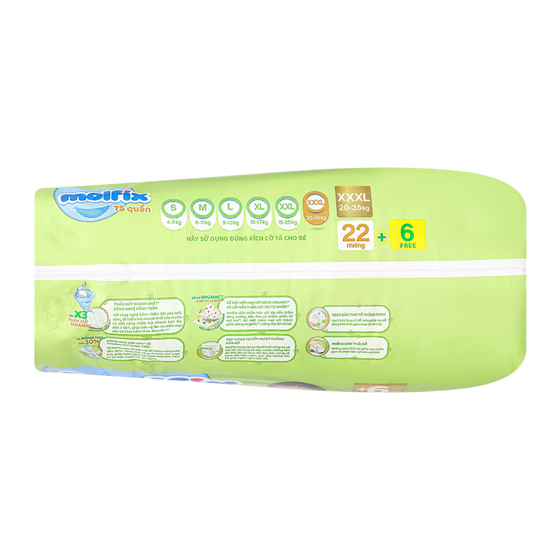 Tã quần Molfix thiên nhiên size XXXL 22 + 6 miếng (20 - 35 kg) - Giao bao bì ngẫu nhiên 6