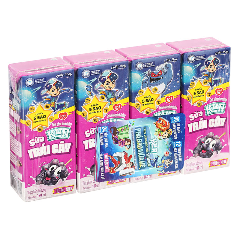 Lốc 4 hộp sữa trái cây LiF Kun hương nho 180 ml (từ 2 tuổi) 18