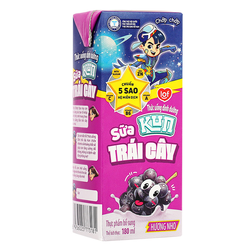 Lốc 4 hộp sữa trái cây LiF Kun hương nho 180 ml (từ 2 tuổi) 21