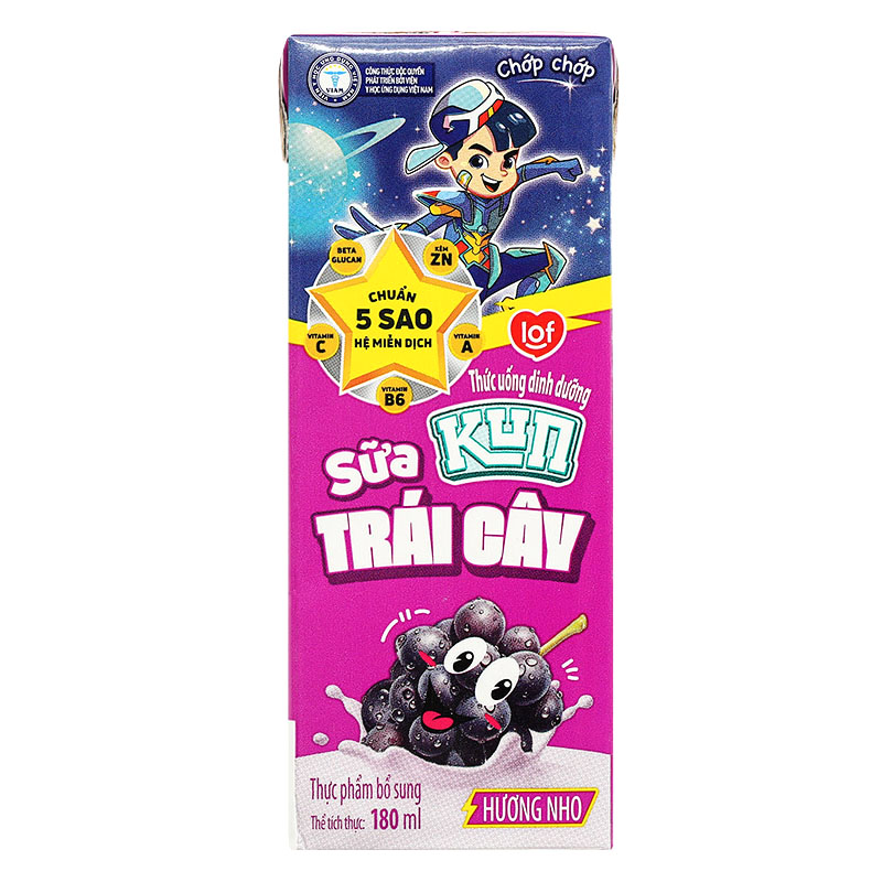 Lốc 4 hộp sữa trái cây LiF Kun hương nho 180 ml (từ 2 tuổi) 22
