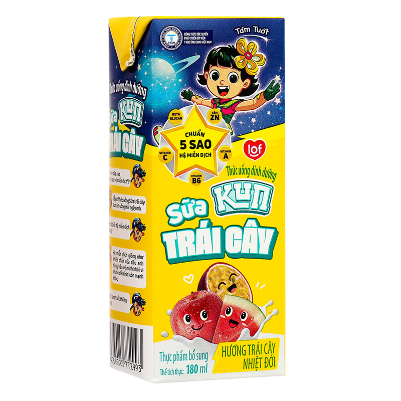 Lốc 4 hộp sữa trái cây LiF Kun hương trái cây nhiệt đới 180 ml (từ 2 tuổi) 21