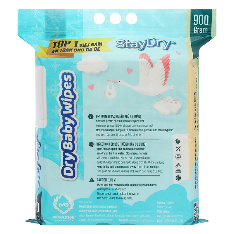 Túi 900g khăn khô StayDry không mùi 2
