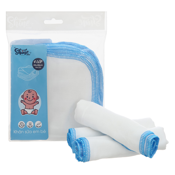 Set 10 cái khăn sữa cotton SHINE KS-16 4 lớp 25x28 cm - Màu trắng - AVAKids.com