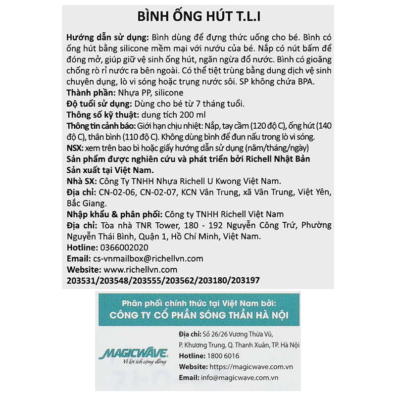 Bình tập uống Richell T.L.I 200 ml - Hình thú (từ 7 tháng) 24