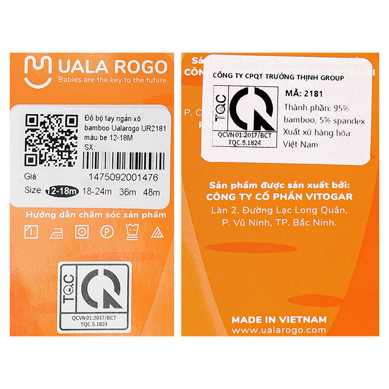 Bộ sát nách bé gái Ualarogo UR2181 màu xanh 24