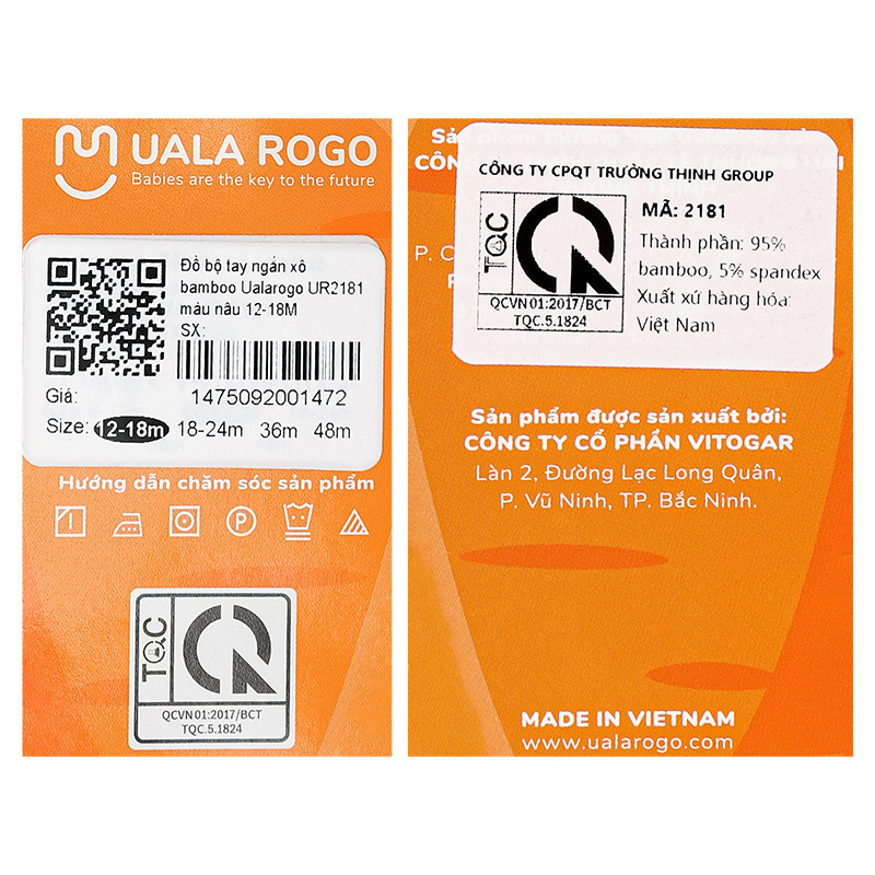 Bộ sát nách bé gái Ualarogo UR2181 màu xanh 36